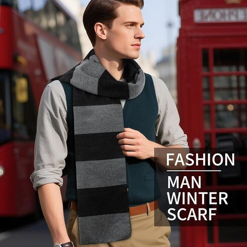 2025 Black and Gray Striped Mens Scarf Winter Soft Shawl Wrap Costume Accessories for Men Women in Saudi Arabia