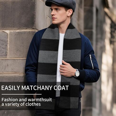2025 Black and Gray Striped Mens Scarf Winter Soft Shawl Wrap Costume Accessories for Men Women in Saudi Arabia