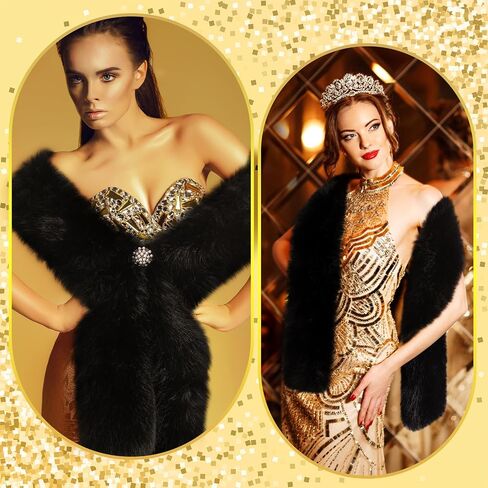 Geyoga 3 PCS Long Women's Faux Fur Fur -Clar و Wrap Pearl و Rhinestone الزفاف دبابيس بروش للنساء حفل زفاف الزفاف الحرف in Saudi Arabia