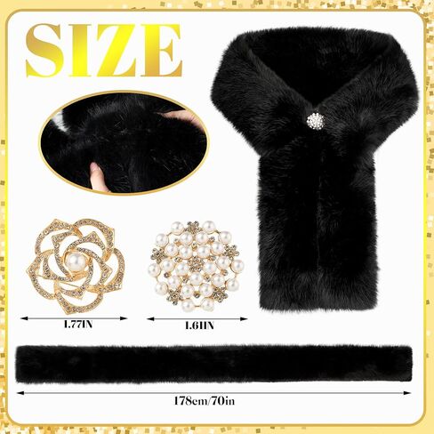Geyoga 3 PCS Long Women's Faux Fur Fur -Clar و Wrap Pearl و Rhinestone الزفاف دبابيس بروش للنساء حفل زفاف الزفاف الحرف in Saudi Arabia