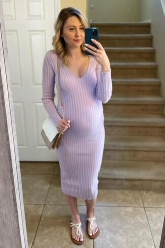 PinkBlush V-Neck Long Sleeve Fitted Maternity Maxi Dress in Saudi Arabia