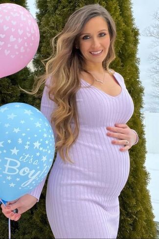 PinkBlush V-Neck Long Sleeve Fitted Maternity Maxi Dress in Saudi Arabia