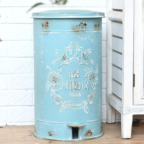 سلة مهملات المطبخ Z&Z الزينة الرجعية مع غطاء ودواسة علب قمامة مستديرة بدون لمس مع أنماط الزهور والطيور سلة المهملات الخارجية للمطبخ والحديقة الخضراء in Kuwait