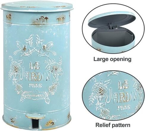 سلة مهملات المطبخ Z&Z الزينة الرجعية مع غطاء ودواسة علب قمامة مستديرة بدون لمس مع أنماط الزهور والطيور سلة المهملات الخارجية للمطبخ والحديقة الخضراء in Kuwait