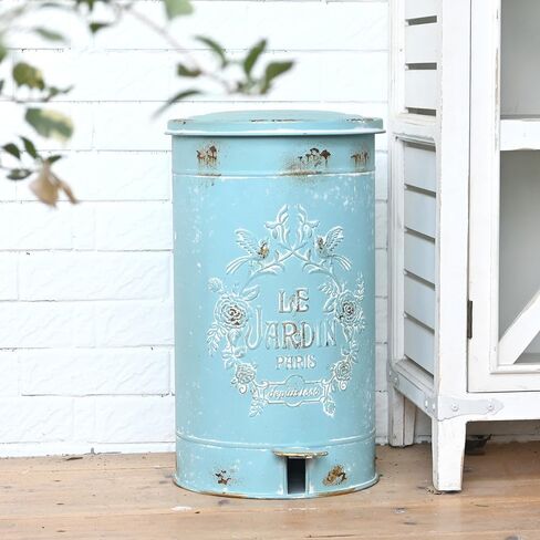 سلة مهملات المطبخ Z&Z الزينة الرجعية مع غطاء ودواسة علب قمامة مستديرة بدون لمس مع أنماط الزهور والطيور سلة المهملات الخارجية للمطبخ والحديقة الخضراء in Kuwait