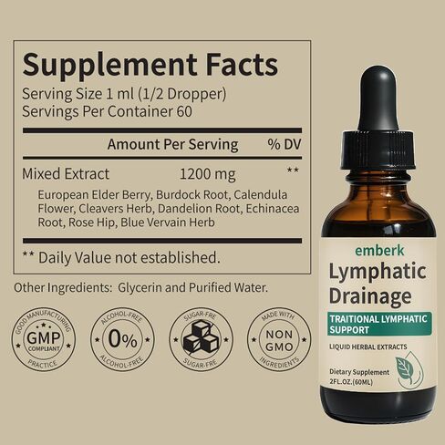 Lymphatic Drainage Drops, 2000mg Herbal Blend with Elderberry & Echinacea Dandelion，– Supports Lymphatic Drainage, Immune System & Detox 2 fl oz (1pcs) in Saudi Arabia
