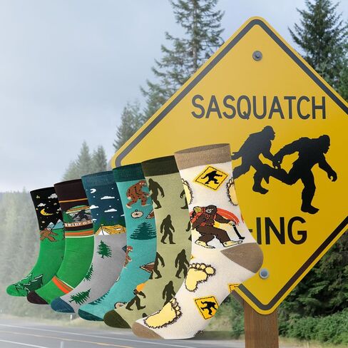 Haysandy 6 Pairs Sasquatch Lover Socks Novelty Crew Socks Gifts for Women Men Ideas Family Friends Funny Hide and Seek Christmas Xmas Stuff Gifts in Kuwait