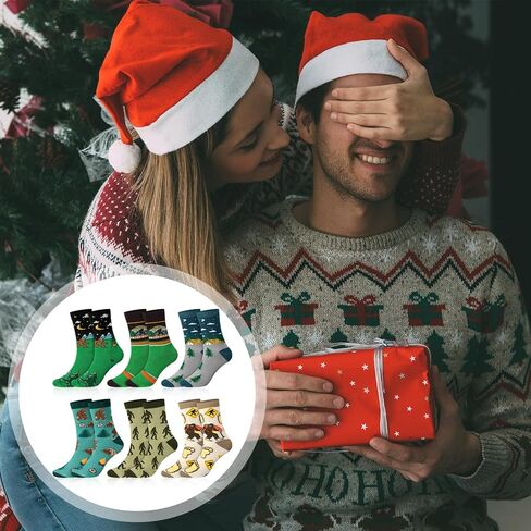 Haysandy 6 Pairs Sasquatch Lover Socks Novelty Crew Socks Gifts for Women Men Ideas Family Friends Funny Hide and Seek Christmas Xmas Stuff Gifts in Kuwait