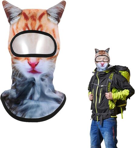 3D Cat Ski Balaclava Sheisty Face Mask with Ears, Cute Windproof Animal Cover for Skiing Cycling Parties Music Festivals Raves Halloween Party Outdoor Activities in Kuwait