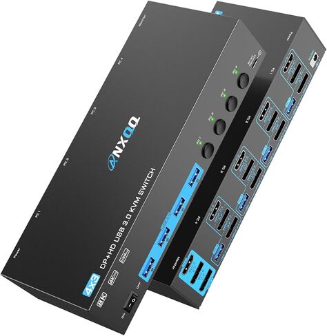 8K@60HZ USB 3.0 KVM Switch, HDMI KVM Switch 2 Ports, 2 Computers Share 1 Monitor and 3 USB Devices, ANQXX Keyboard Mouse Switch with Wired Control, 2 USB Cables and Power Adapter in Kuwait