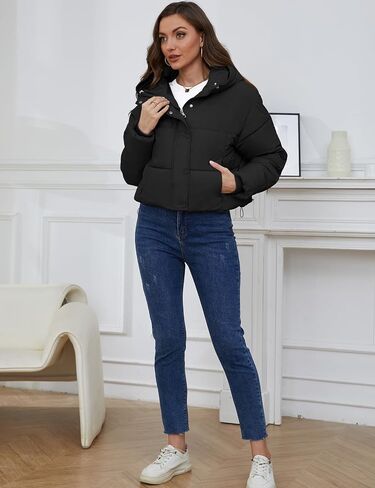 Arssm Womens Hooded Quilted Puffer Jacket Winter Warm Padded Coats Long Sleeve Puffy Bubble Coat with Hood in Saudi Arabia