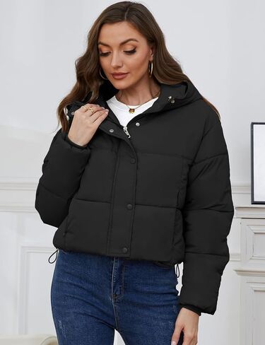 Arssm Womens Hooded Quilted Puffer Jacket Winter Warm Padded Coats Long Sleeve Puffy Bubble Coat with Hood in Saudi Arabia