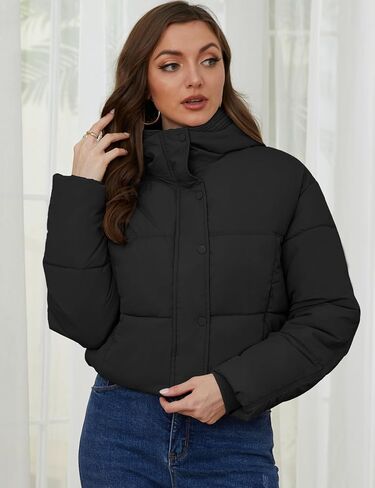 Arssm Womens Hooded Quilted Puffer Jacket Winter Warm Padded Coats Long Sleeve Puffy Bubble Coat with Hood in Saudi Arabia