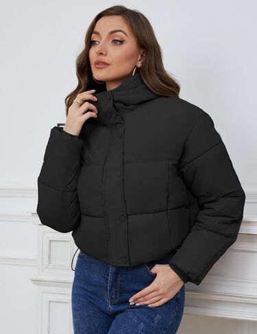 Arssm Womens Hooded Quilted Puffer Jacket Winter Warm Padded Coats Long Sleeve Puffy Bubble Coat with Hood in Saudi Arabia