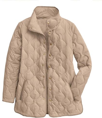Puffer Jacket Womens Zip Up Quilted Jackets Lightweight Long Sleeve Stand Neck Warm Coat Outerwear with Pockets in Saudi Arabia