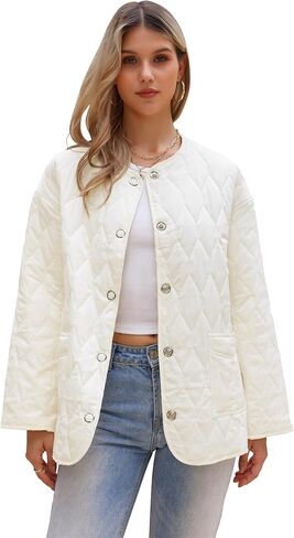سترة Allegra k Puffer للنساء خفيفة الوزن زر أسفل الأكمام الطويلة Snap Snap Ceanted Coats Coats in Saudi Arabia