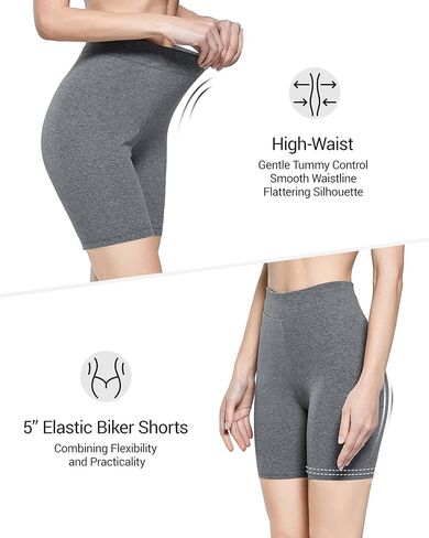 Cotton Biker Shorts Women Pack, 5" Yoga Shorts, Tummy Control Compression Athletic Leggings Shorts in Kuwait