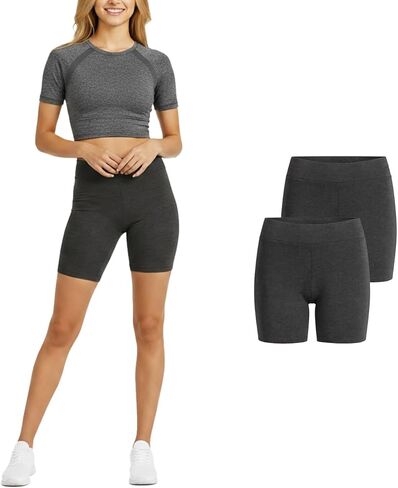 Cotton Compression Shorts Women 2Pack, High Waisted Legging Shorts Tummy Control 5" Biker Shorts in Kuwait
