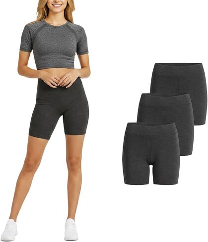 شورتات راكب الدراجة النارية للقطن النسائية 3Pack ، شورتات دراجة مسطحة للسيدات 5 بوصة in Kuwait