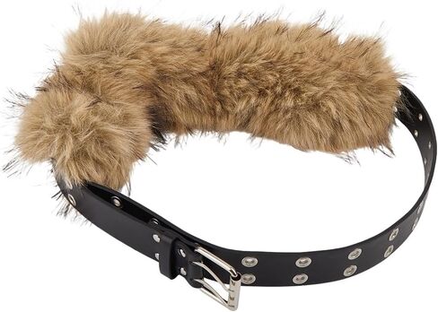 GORGECRAFT Viking Fur Leather Waist Belt Medieval Adjustable Renaissance Knight Waistband Brown Faux Fluffy PU Leather Reenactment Accessory Black Punk Belts for Halloween LARP Costume Men Women in Saudi Arabia