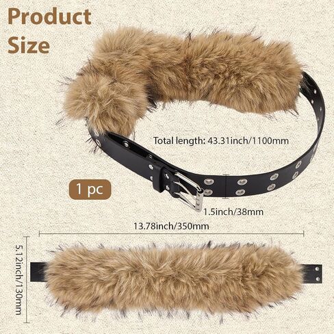GORGECRAFT Viking Fur Leather Waist Belt Medieval Adjustable Renaissance Knight Waistband Brown Faux Fluffy PU Leather Reenactment Accessory Black Punk Belts for Halloween LARP Costume Men Women in Saudi Arabia