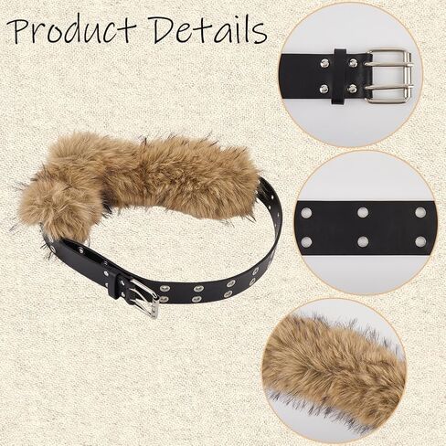 GORGECRAFT Viking Fur Leather Waist Belt Medieval Adjustable Renaissance Knight Waistband Brown Faux Fluffy PU Leather Reenactment Accessory Black Punk Belts for Halloween LARP Costume Men Women in Saudi Arabia