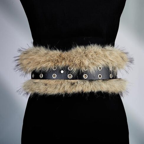 GORGECRAFT Viking Fur Leather Waist Belt Medieval Adjustable Renaissance Knight Waistband Brown Faux Fluffy PU Leather Reenactment Accessory Black Punk Belts for Halloween LARP Costume Men Women in Saudi Arabia