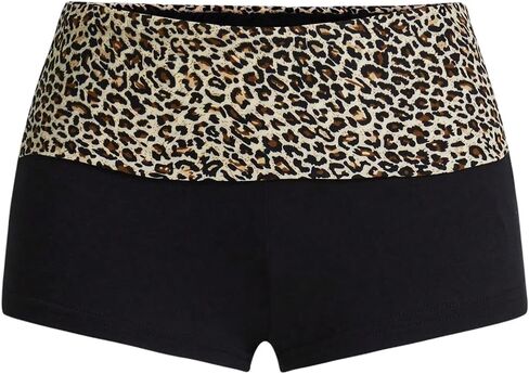 SweatyRocks Women's Leopard Print Mini Shorts Color Block Drop Waist Y2K Streetwear Shorts in Saudi Arabia