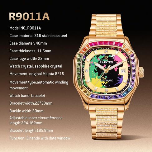 R9011 Mens Automatic Watch ، ساعات فاخرة للرجال ، الساعات المعصم للرجال الميكانيكية الفولاذ المقاوم للصدأ ، والأزياء ، والأزياء رجال ، مشاهدة كلاسيكية رجال الرجال الكلاسيكية غير الرسمية in Kuwait