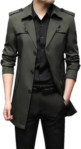 Men's Trench Coat Classic Notch Lapel Slim Single Breasted Coat British Trench Coat in Saudi Arabia