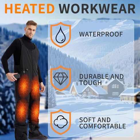 Quolia Men's Heated Working Overalls, Winter Waterproof Insulated Ski Bibs, Electric Thermal Snow Pants with Battery Pack in Saudi Arabia