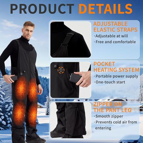 Quolia Men's Heated Working Overalls, Winter Waterproof Insulated Ski Bibs, Electric Thermal Snow Pants with Battery Pack in Saudi Arabia