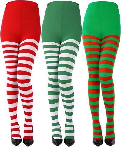 3 Pairs Christmas Striped Tights Full Length Tights Thigh High Stocking for Christmas Halloween Costume Accessory(3 Colors C, Adult Size) in Saudi Arabia