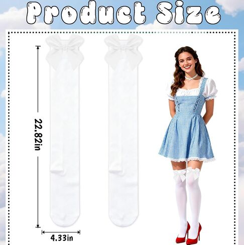 White Thigh High Stockings with Stain Bow Accent, White Knee High Socks Over Knee Long Stockings for Women in Kuwait