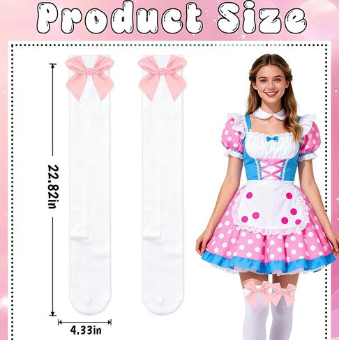 White Thigh High Stockings with Stain Bow Accent, White Knee High Socks Over Knee Long Stockings for Women in Kuwait