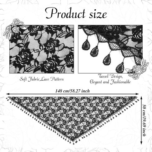 2Pcs Black Lace Veil for Women, Mass Veil Triangle Mantilla Veils for Cathedral Head Covering Chapel Veils Latin Scarf Latin Mass Head Covering in Saudi Arabia