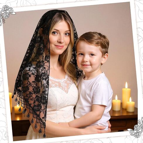 2Pcs Black Lace Veil for Women, Mass Veil Triangle Mantilla Veils for Cathedral Head Covering Chapel Veils Latin Scarf Latin Mass Head Covering in Saudi Arabia