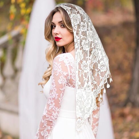 2Pcs Black Lace Veil for Women, Mass Veil Triangle Mantilla Veils for Cathedral Head Covering Chapel Veils Latin Scarf Latin Mass Head Covering in Saudi Arabia