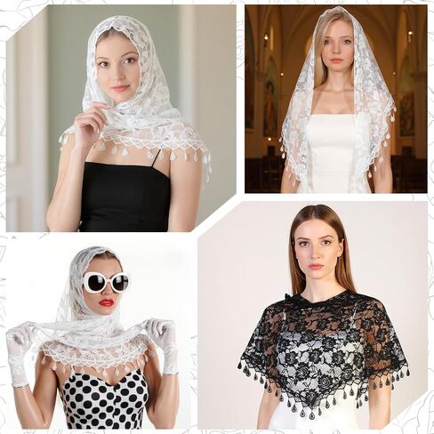 2Pcs Black Lace Veil for Women, Mass Veil Triangle Mantilla Veils for Cathedral Head Covering Chapel Veils Latin Scarf Latin Mass Head Covering in Saudi Arabia