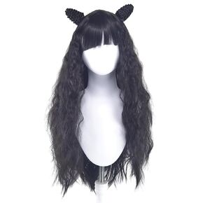 باروكة مونستر فرانكي شتاين باروكة فرانكي ستاين التأثيرية بالمدرسة الثانوية شعر مستعار أبيض وأسود مع ذيل حصان طويل مستقيم مقاوم للحرارة شعر مستعار زي in Kuwait