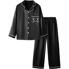 Mikrdoo Silk Pajamas for Girls Long Sleeve PJs for Kids Top and Pants 2 Piece Satin Slpeepwear Set 3-14 Years in Kuwait