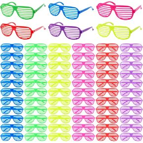 84 Pack Plastic Shutter Shades Glasses Bulk, 80's Party Neon Slotted Shutter Shade Sunglasses Eyewear Party Favors and Party Props for Kids Teens Adults in Saudi Arabia