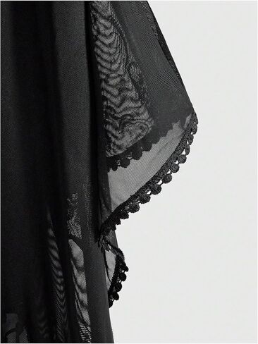 Goth Graphic Women Open Front Kimonos Boho Hippie Fringe Mesh 3/4 Sleeve Beach Cover Up Cardigan in Saudi Arabia