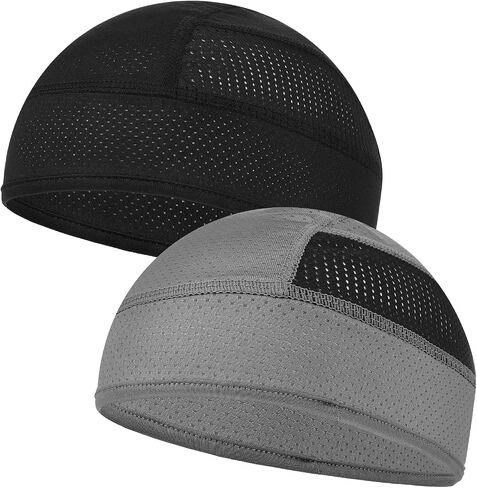 2 Pcs Cooling Skull Caps Helmet Liner, Sweat Wicking Mesh Hard Hat Line, Lightweight Running Beanie Cycling for Men Women Motorcycle (Black, Gray) in Kuwait