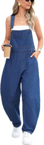 Women Oversized Adjustable Strap Denim Bib Overalls Jeans Pants Baggy Rompers Jumpsuits with Pockets in Kuwait