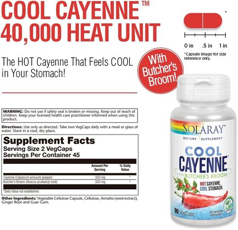 Solaray Cool Cayenne Pepper 40،000 Hu مع Butchers Broom لدعم التداول الصحي | 90 VEGCAPS in Saudi Arabia