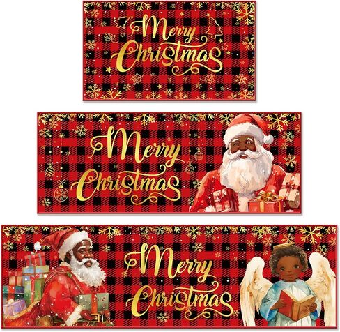 3 Pcs Christmas Kitchen Rugs and Mats Farmhouse Truck Red Buffalo Plaid Snowflakes Bathroom Carpets Winter Floor Mat for Xmas Home Christmas Kitchen Mats for Floor Bathroom Indoor (Red) in Saudi Arabia