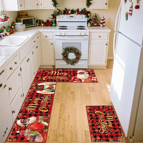 3 Pcs Christmas Kitchen Rugs and Mats Farmhouse Truck Red Buffalo Plaid Snowflakes Bathroom Carpets Winter Floor Mat for Xmas Home Christmas Kitchen Mats for Floor Bathroom Indoor (Red) in Saudi Arabia
