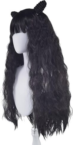 باروكة مونستر فرانكي شتاين باروكة فرانكي ستاين التأثيرية بالمدرسة الثانوية شعر مستعار أبيض وأسود مع ذيل حصان طويل مستقيم مقاوم للحرارة شعر مستعار زي in Kuwait