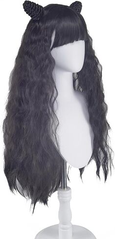 باروكة مونستر فرانكي شتاين باروكة فرانكي ستاين التأثيرية بالمدرسة الثانوية شعر مستعار أبيض وأسود مع ذيل حصان طويل مستقيم مقاوم للحرارة شعر مستعار زي in Kuwait